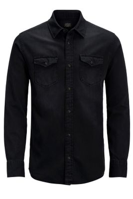 Jack & Jones Jack & Jones casual overhemd Plus Size zwart effen denim wijde fit