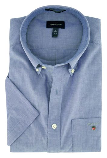 Gant casual overhemd korte mouw normale fit blauw effen katoen button-down boord