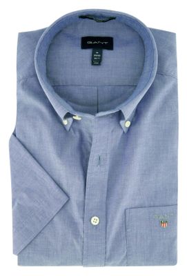 Gant Gant casual overhemd korte mouw normale fit blauw effen katoen button-down boord