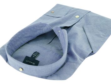 Gant casual overhemd korte mouw normale fit blauw effen katoen button-down boord