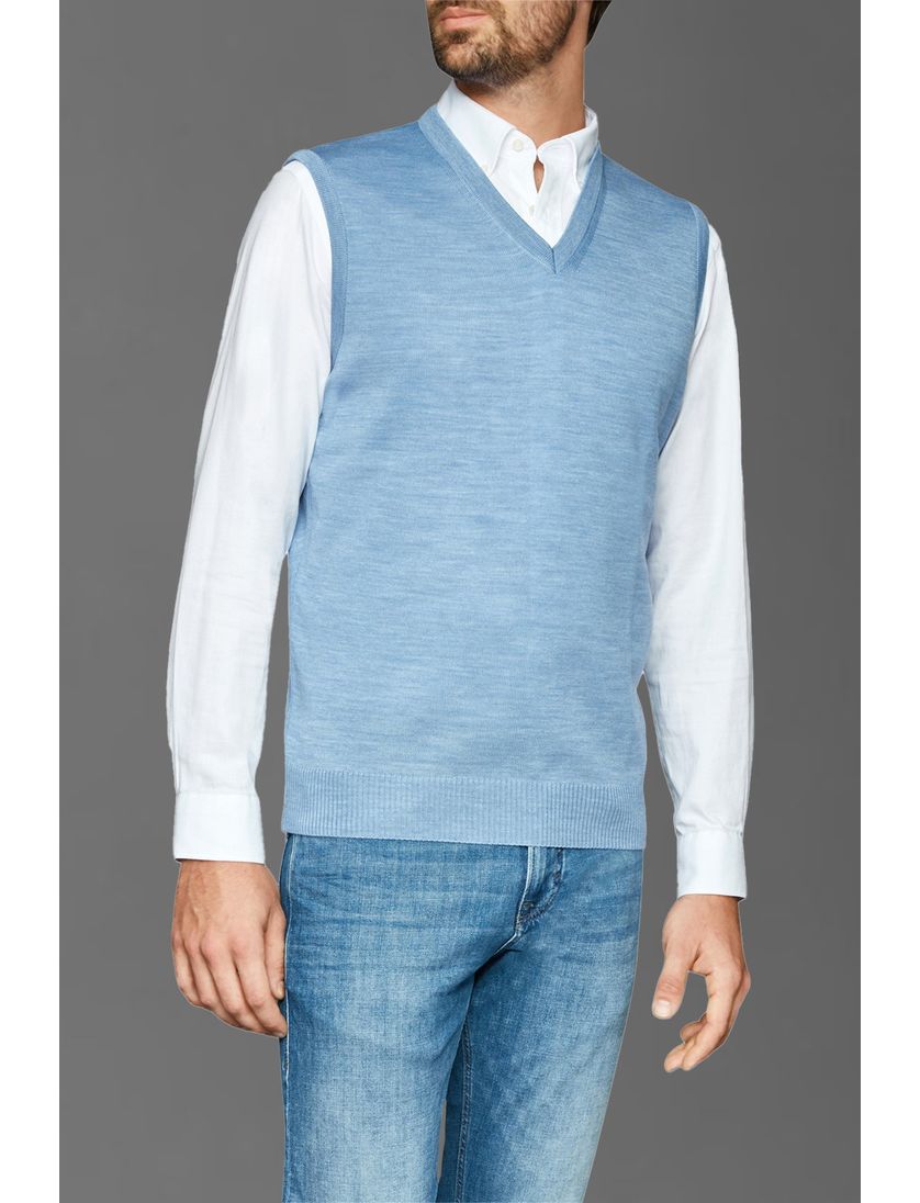 März slipover lichtblauw v-hals merinowol