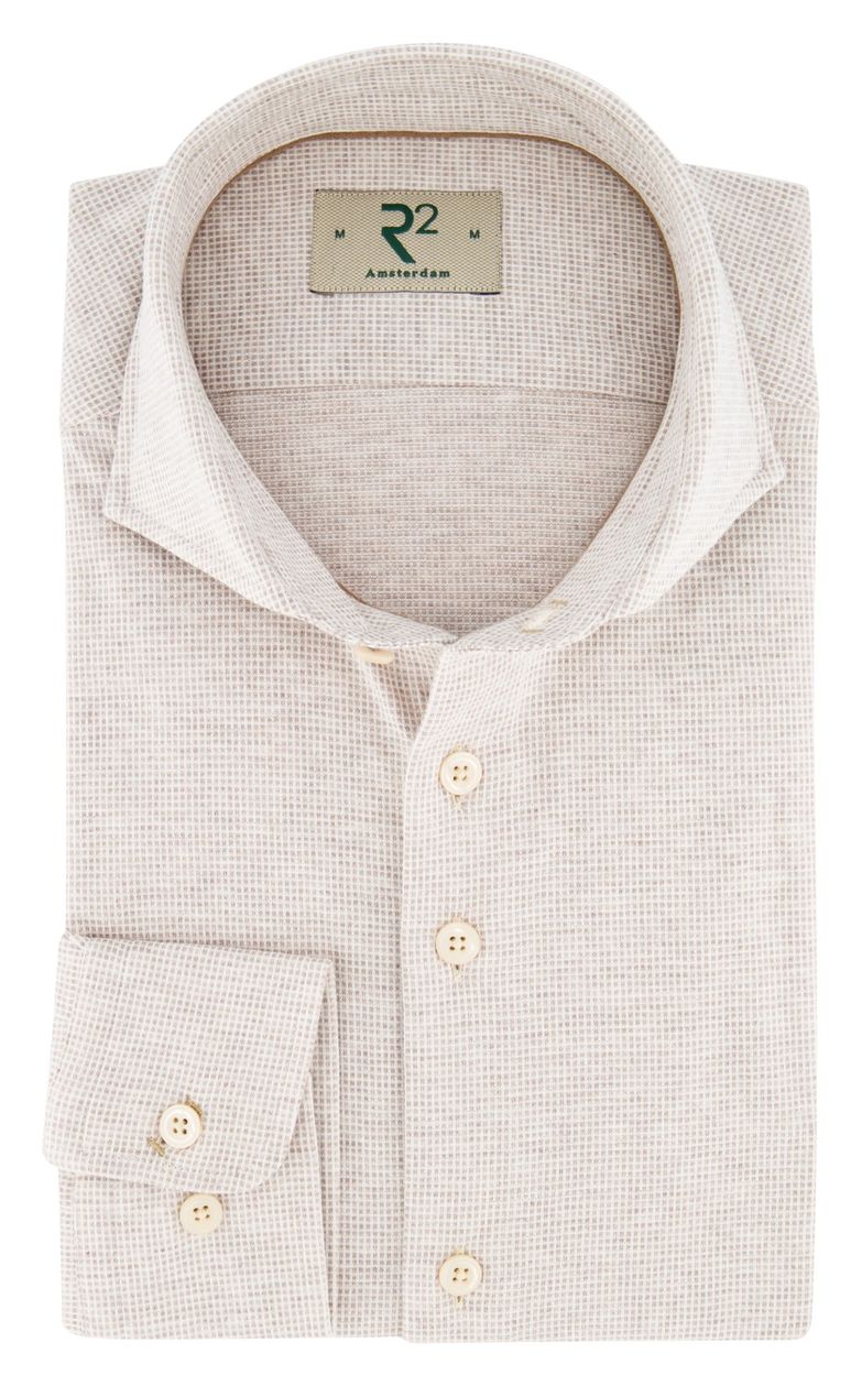R2 overhemd beige geruit