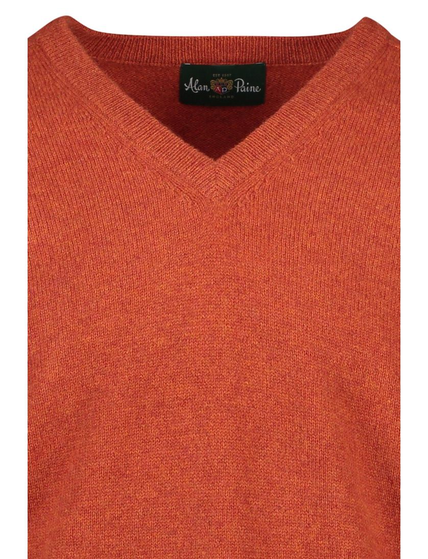 Alan Paine trui v-hals oranje effen lamswol, wol