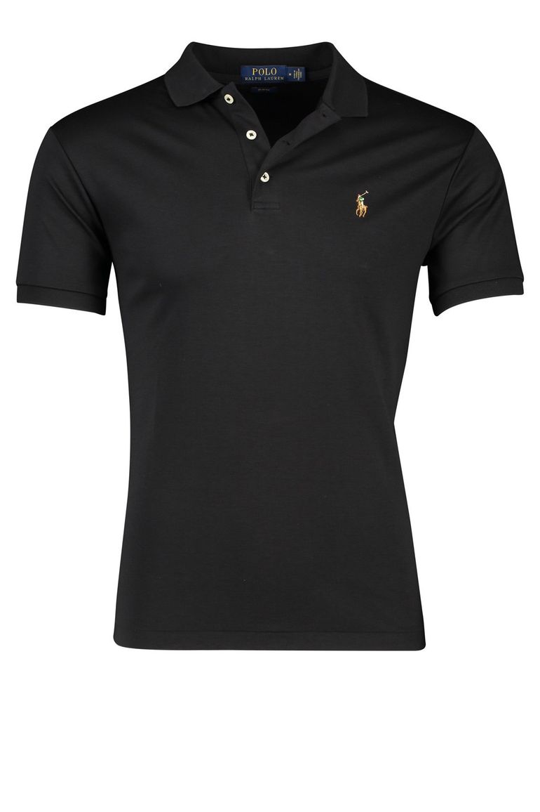Poloshirt Ralph Lauren effen zwart Big & Tall katoen