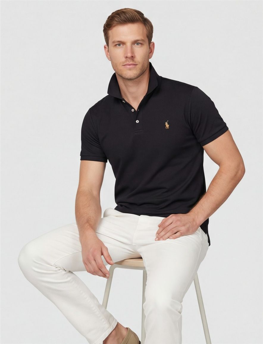 Poloshirt Ralph Lauren effen zwart Big & Tall katoen
