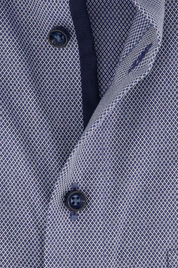 Olymp overhemd korte mouw Luxor Comfort Fit wijde fit blauw met print 100% katoen