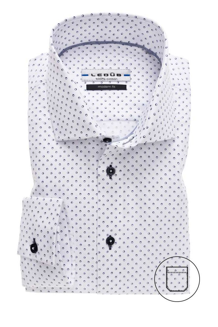 Overhemd Ledub Modern Fit wit borstzak