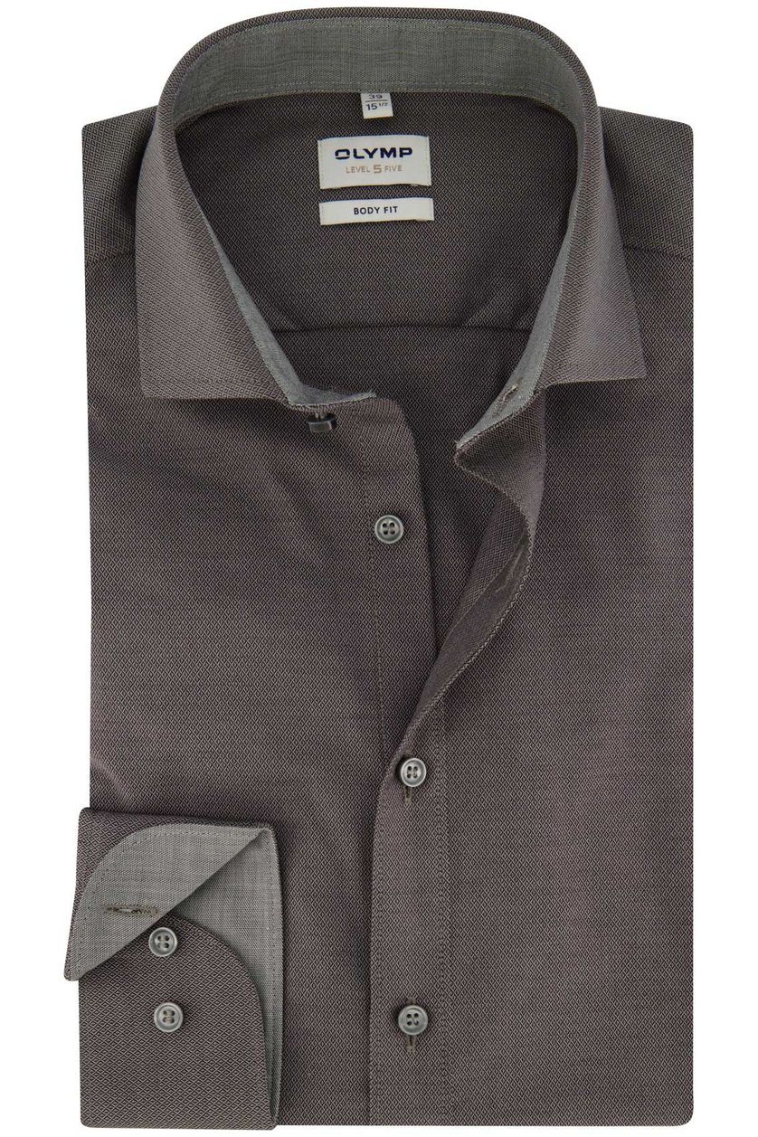 Olymp business overhemd Level Five slim fit grijs geprint katoen-stretch