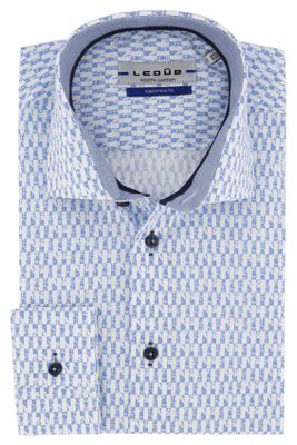 Ledub Overhemd Ledub Tailored Fit wit blauw geprint