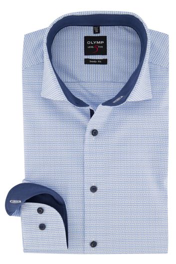 Olymp business overhemd Level Five normale fit lichtblauw geruit katoen