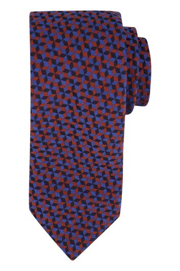 Profuomo stropdas zijde rood donkerblauw print