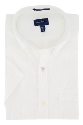 Gant Gant casual overhemd korte mouw normale fit wit effen linnen