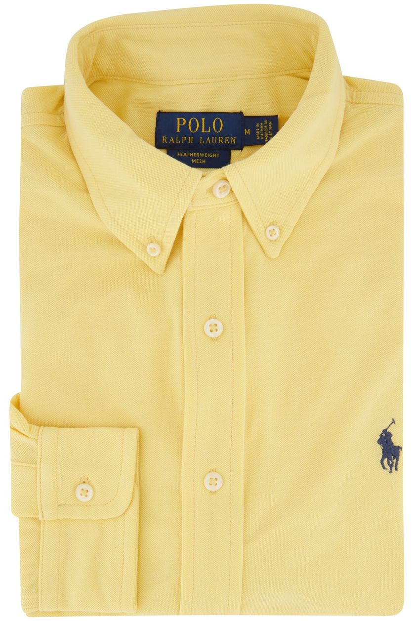 Polo Ralph Lauren casual overhemd geel effen katoen normale fit met logo