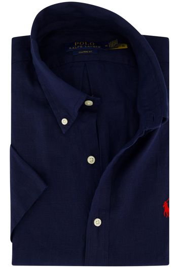 Korte mouw Polo Ralph Lauren navy overhemd linnen