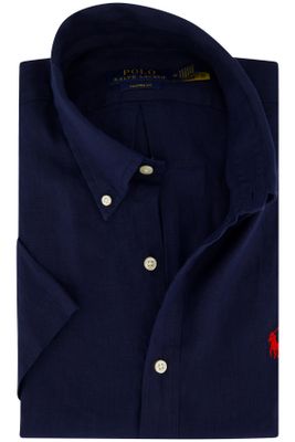 Polo Ralph Lauren Polo Ralph Lauren casual overhemd korte mouw normale fit donkerblauw effen linnen