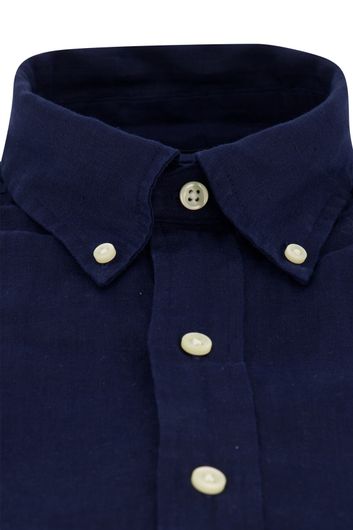 Polo Ralph Lauren casual overhemd korte mouw normale fit donkerblauw effen linnen