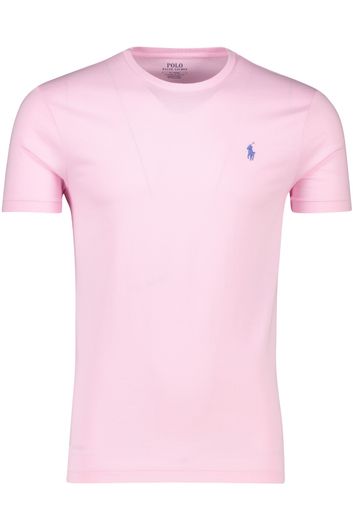 Roze t-shirt Ralph Lauren Custom Slim Fit effen katoen ronde hals