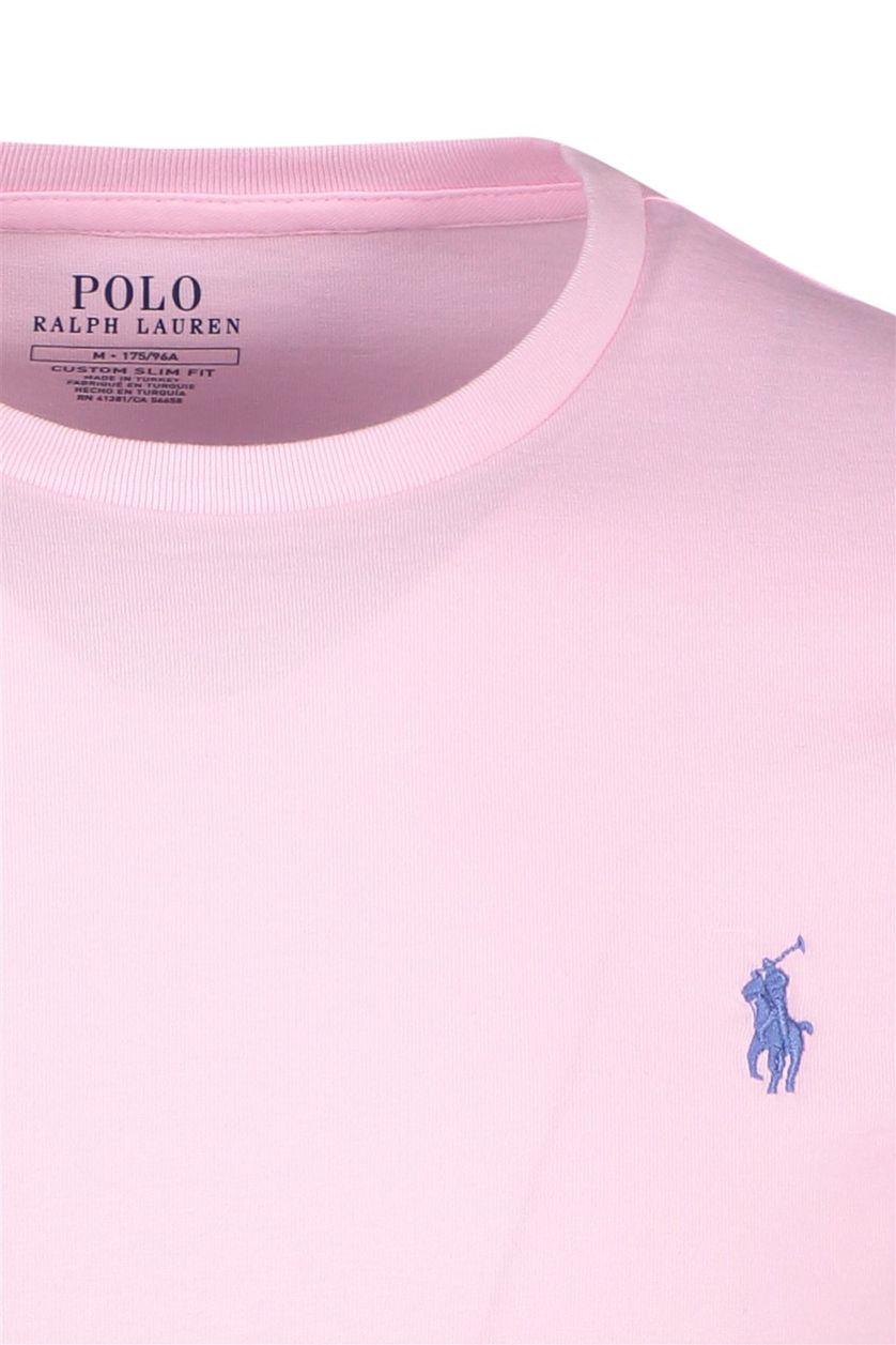 Roze t-shirt Ralph Lauren Custom Slim Fit effen 100% katoen