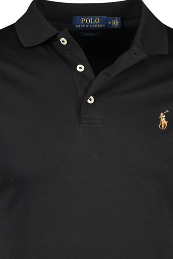 Poloshirt Ralph Lauren effen zwart Big & Tall katoen