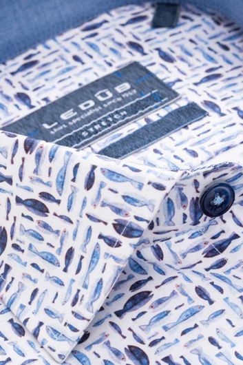 Ledub overhemd mouwlengte 7 blauw geprint 100% katoen