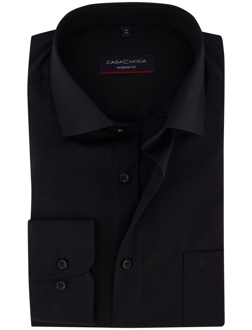 Casa Moda overhemd Modern Fit mouwlengte 7 zwart effen