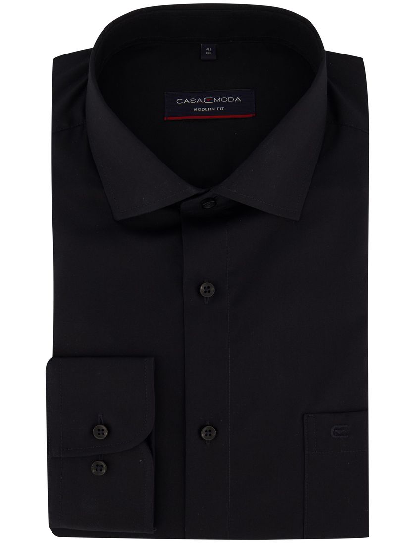 Casa Moda overhemd Modern Fit mouwlengte 7 zwart effen