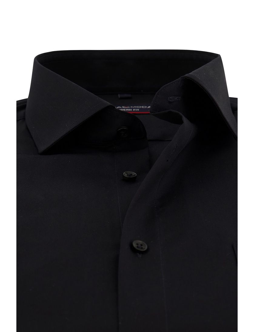 Casa Moda overhemd Modern Fit mouwlengte 7 zwart effen