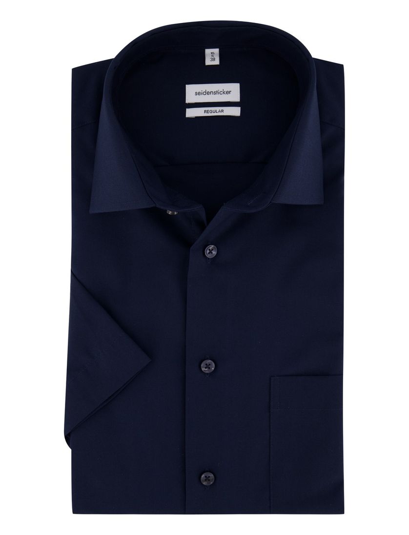 Seidensticker overhemd korte mouw Regular donkerblauw effen