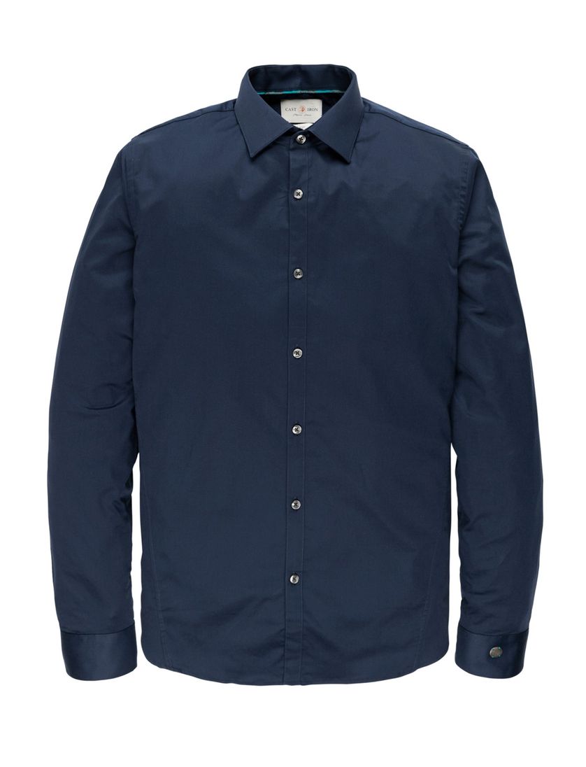 Cast Iron overhemd donkerblauw effen katoen slim fit