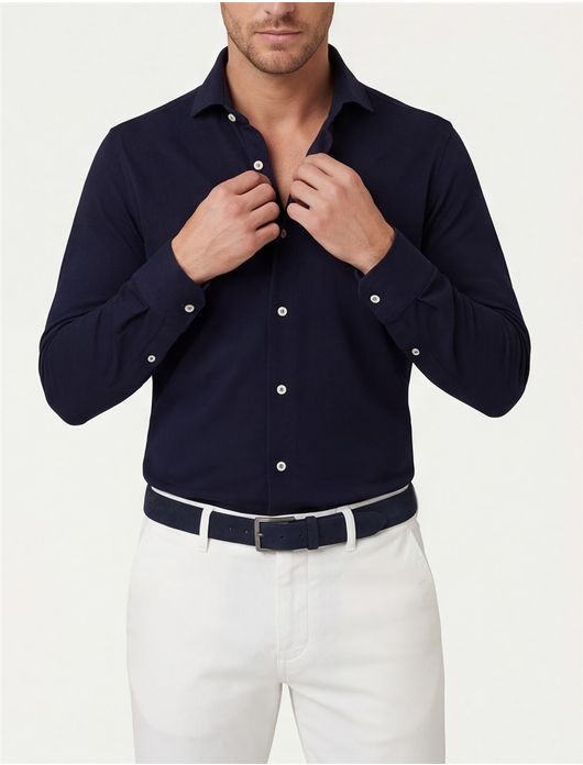 Overhemd Profuomo navy knitted Slim Fit
