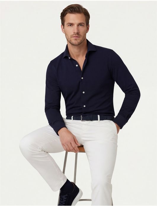 Overhemd Profuomo navy knitted Slim Fit
