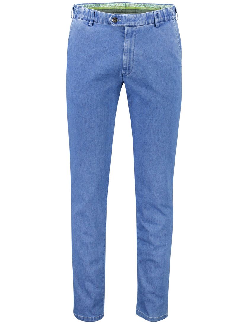 katoenen Meyer pantalon blauw effen flatfront