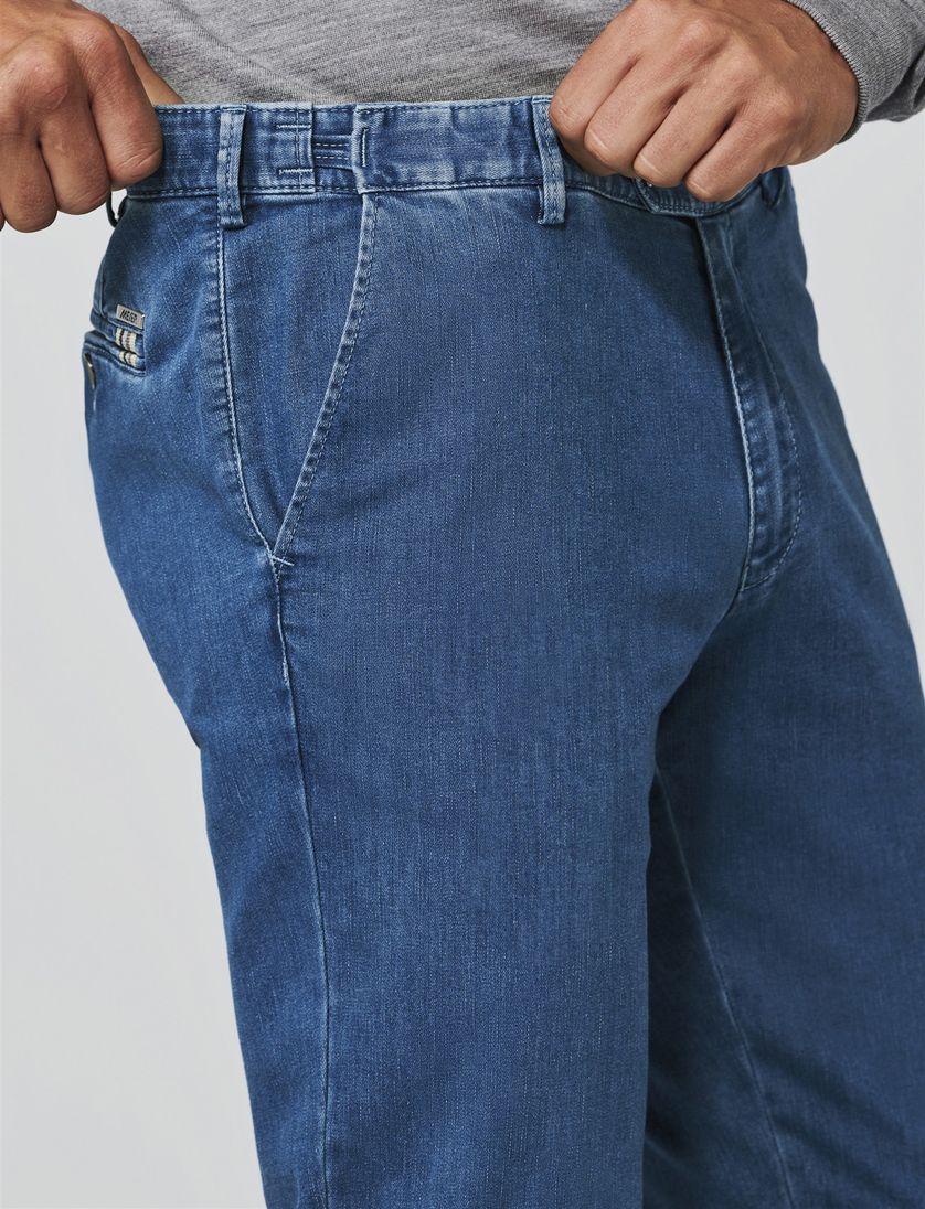 katoenen Meyer pantalon blauw effen flatfront