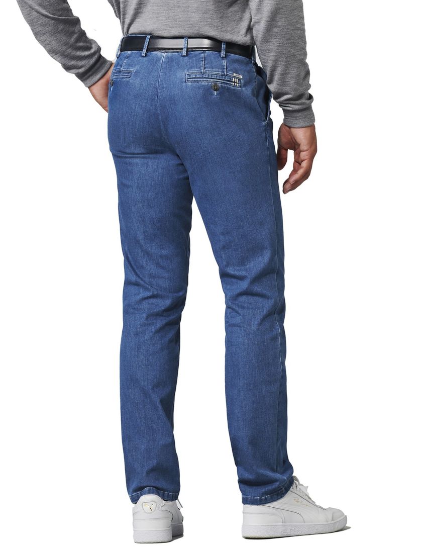 katoenen Meyer pantalon blauw effen flatfront