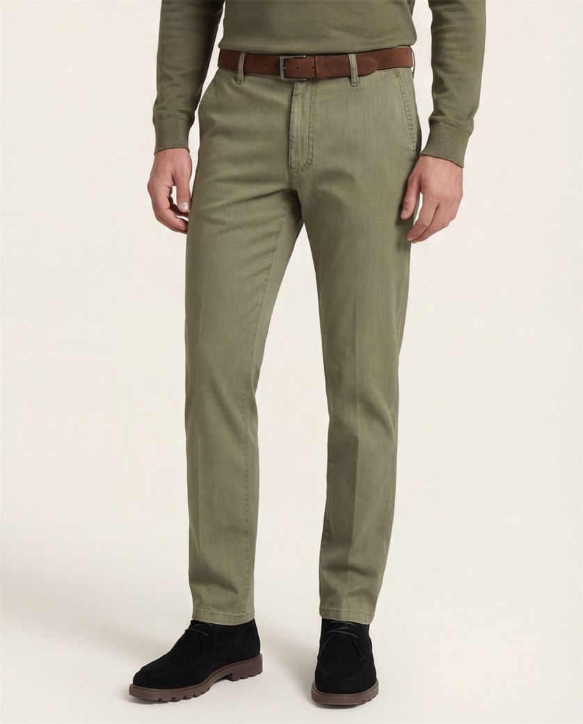 M.E.N.S. chino Madison olijfgroen effen
