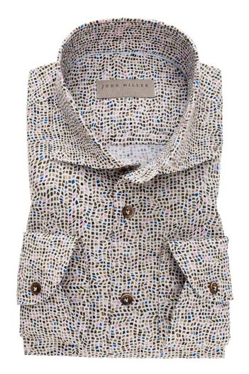 John Miller John Miller overhemd bruin dessin Tailored Fit