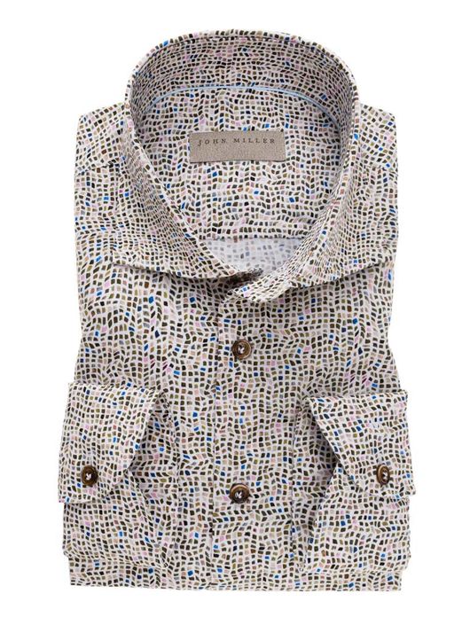 Tailored Fit John Miller overhemd bruin motief