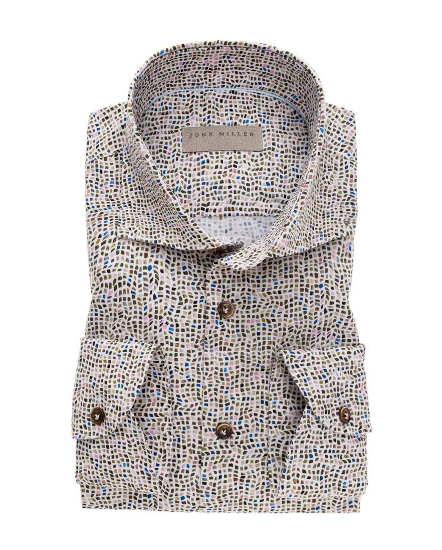 Tailored Fit John Miller overhemd bruin motief