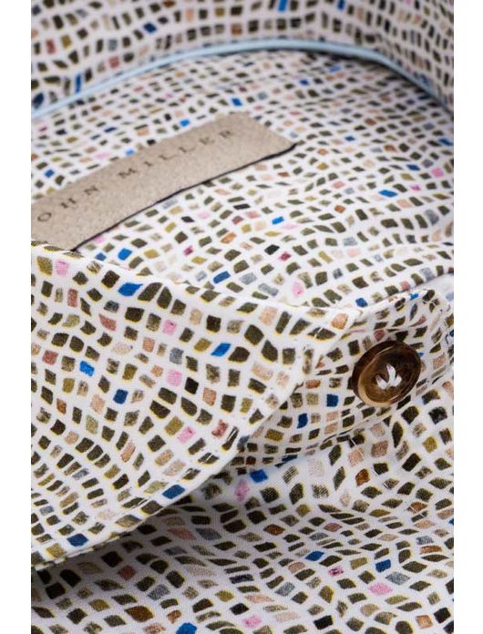 Tailored Fit John Miller overhemd bruin motief