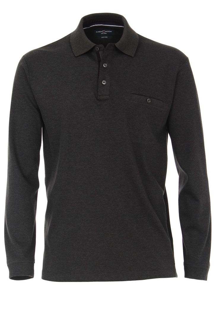 Polo lange mouw Casa Moda grijs 3 knoops