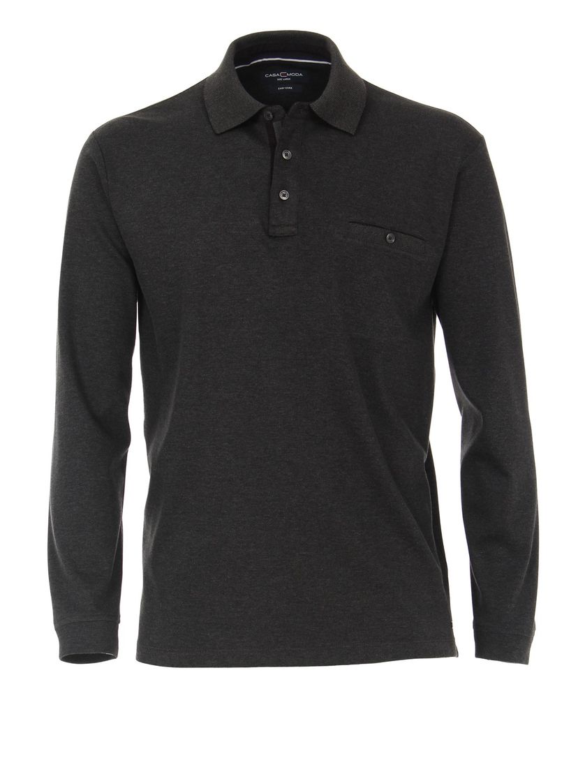 Polo lange mouw Casa Moda grijs 3 knoops