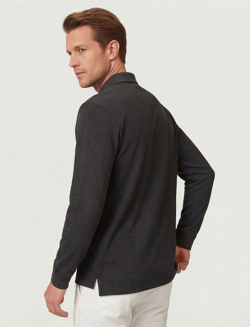 Polo lange mouw Casa Moda grijs 3 knoops