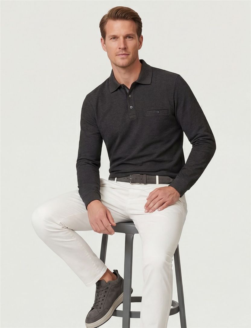 Polo lange mouw Casa Moda grijs 3 knoops