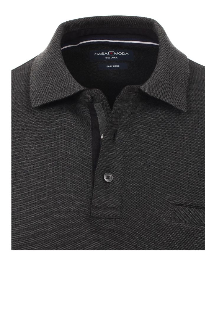 Polo lange mouw Casa Moda grijs 3 knoops