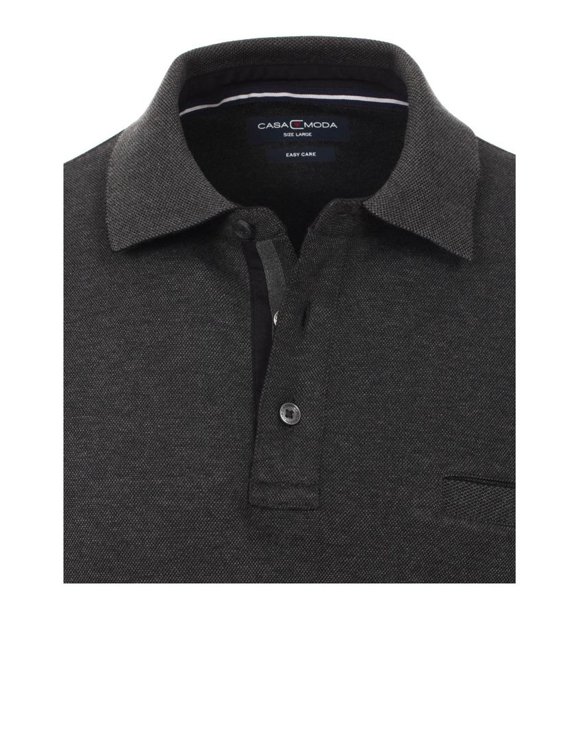 Polo lange mouw Casa Moda grijs 3 knoops