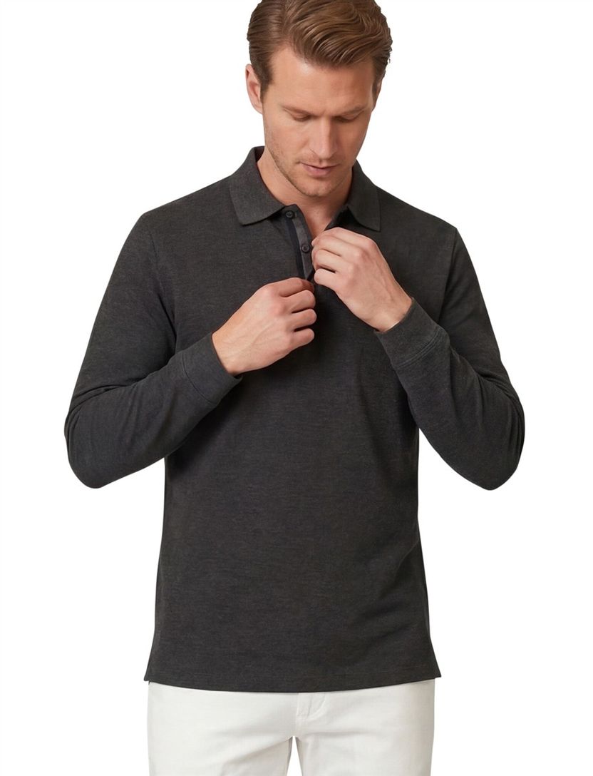 Polo lange mouw Casa Moda grijs 3 knoops