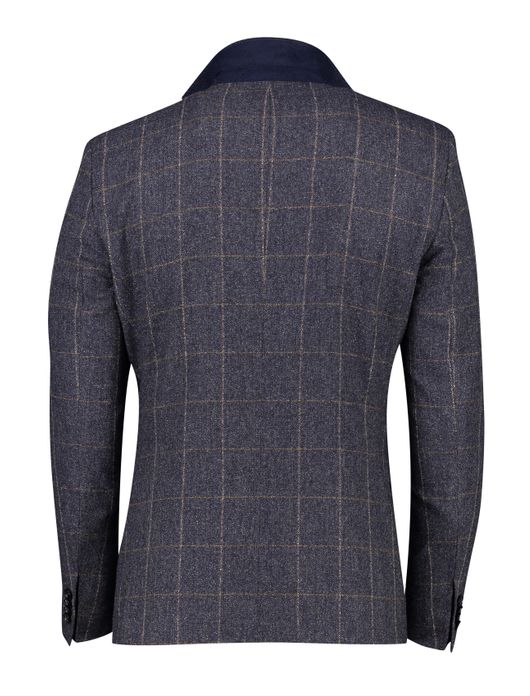 colbert Digel wol slim fit donkerblauw geruit