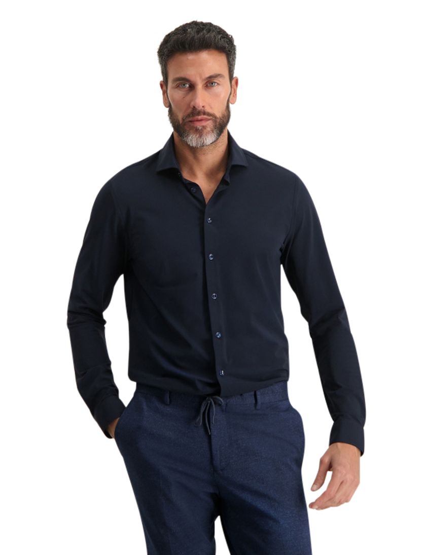 Blue Industry overhemd donkerblauw effen