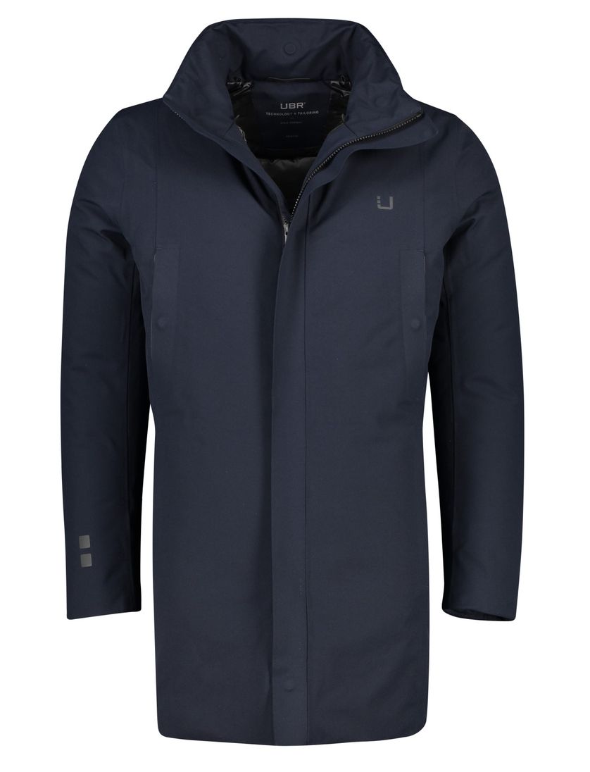 UBR winterjas donkerblauw effen rits normale fit afneembare capuchon