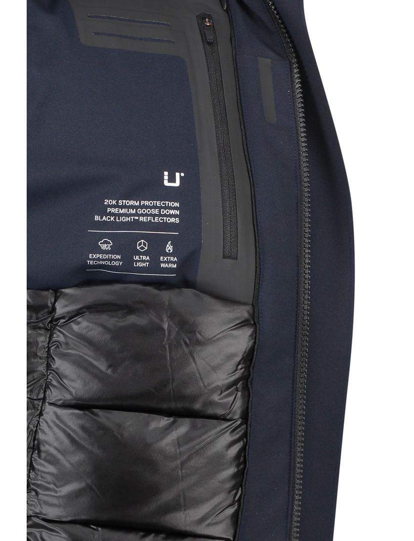 UBR winterjas donkerblauw effen rits normale fit afneembare capuchon